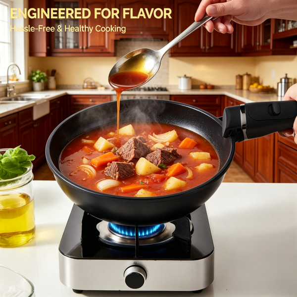 AEELLEEA 6-Piece Nonstick Cookware Set, Die-Cast Aluminum 3-Layer Non-Stick Pots & Pans with Wood Grain Handles, Dishwasher Safe for Home Kitchen Cooking
