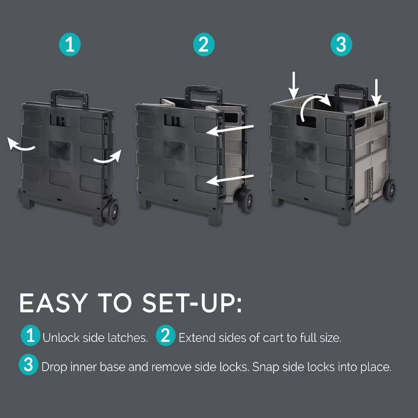 AEELLEEA Collapsible Rolling Shopping Cart, 60lb Folding Tote with Wheels & Handle, Space-Saving Grocery Cart for Laundry Sports Car Use