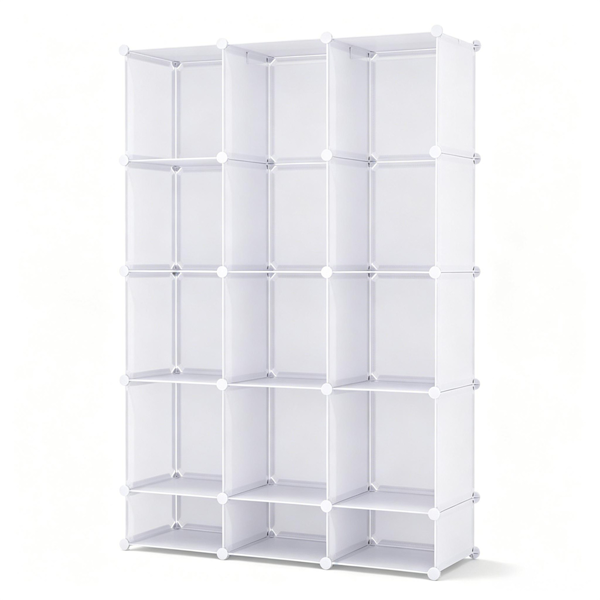 AEELLEEA 12-Cube DIY Modular Storage Organizer with Hanging Rods, White Kids Closet with Anti-Toppling for Bedroom Clothes Toys