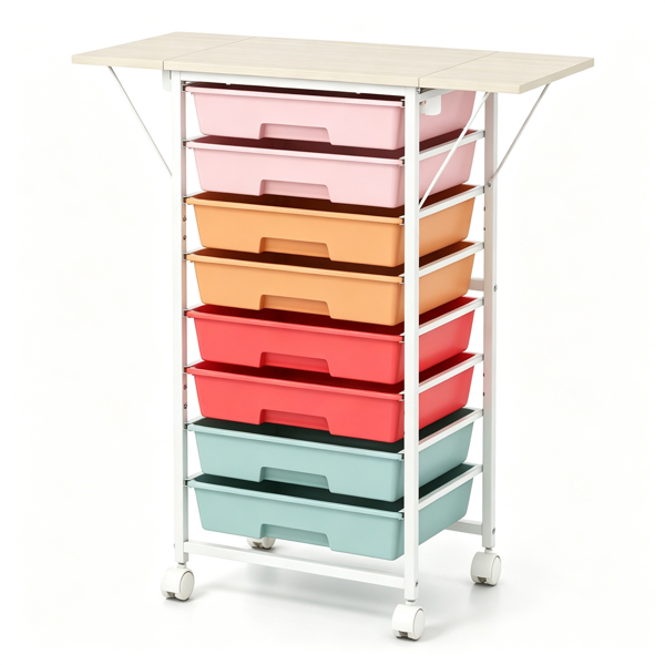AEELLEEA 8-Drawer Rolling Storage Cart with Foldable Tabletop, Macaron Color Mobile Organizer with Wheels for Craft, Kids Toys, Office & Sewing Supplies