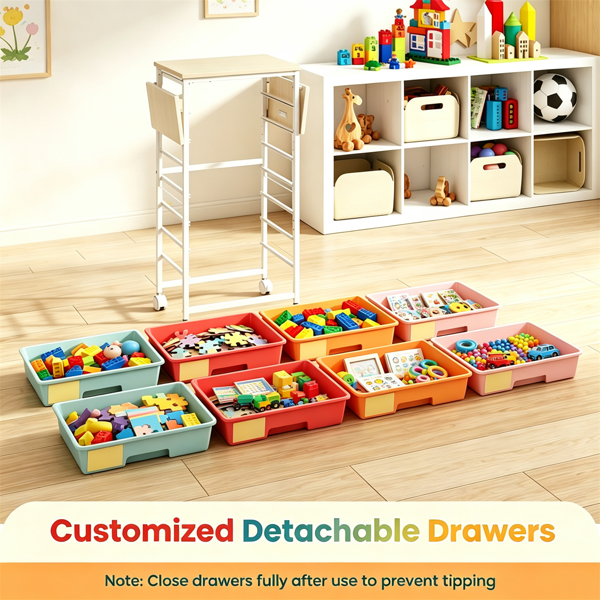 AEELLEEA 8-Drawer Rolling Storage Cart with Foldable Tabletop, Macaron Color Mobile Organizer with Wheels for Craft, Kids Toys, Office & Sewing Supplies