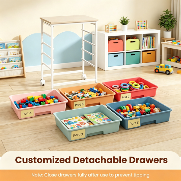 AEELLEEA 5-Drawer Rolling Storage Cart with Wood Tabletop, Macaron Color Mobile Organizer with Lockable Wheels for Craft Office Kids Toys Art Supplies