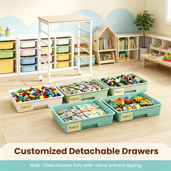 AEELLEEA 5-Drawer Gradient Green Rolling Storage Cart with Wood Tabletop, Mobile Organizer with Lockable Wheels for Office Craft Sewing Kids Toys Supplies