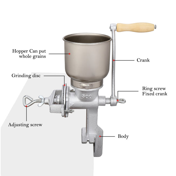 AEELLEEA Manual Hand Crank Grain Mill with Stainless Steel Hopper, Adjustable Cast Iron Table Mount Grinder for Wheat Corn Coffee Nuts