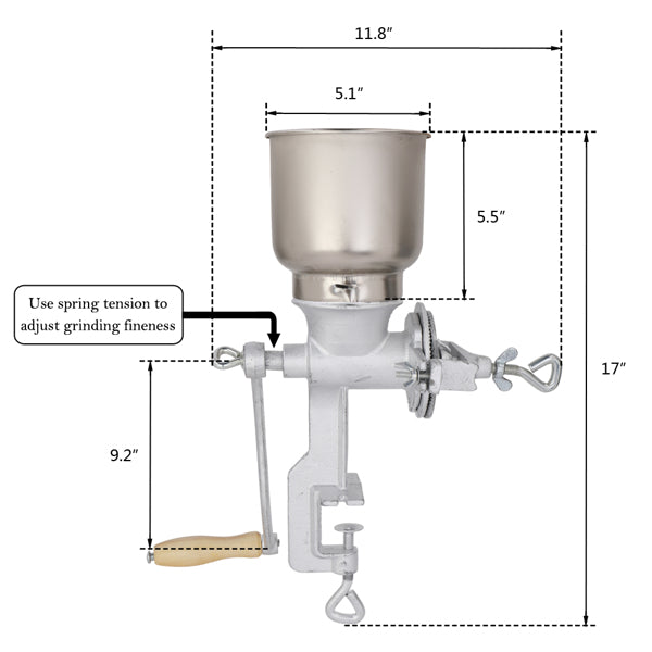 AEELLEEA Manual Hand Crank Grain Mill with Stainless Steel Hopper, Adjustable Cast Iron Table Mount Grinder for Wheat Corn Coffee Nuts