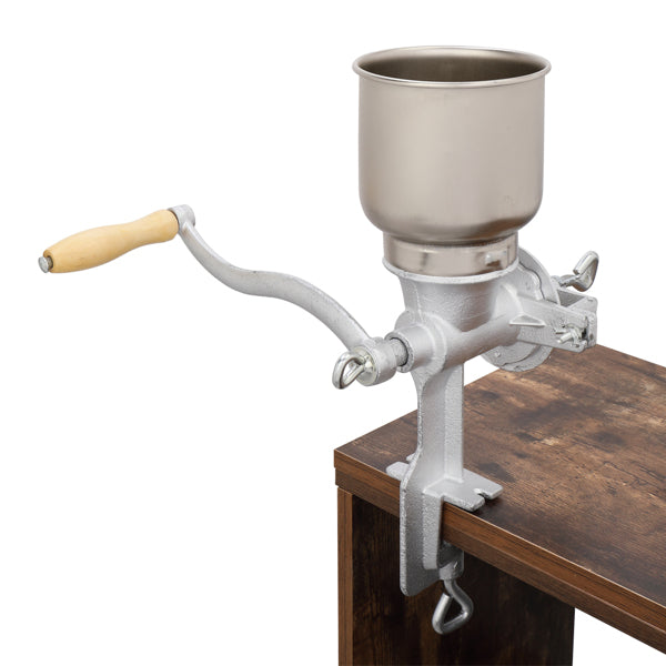 AEELLEEA Manual Hand Crank Grain Mill with Stainless Steel Hopper, Adjustable Cast Iron Table Mount Grinder for Wheat Corn Coffee Nuts