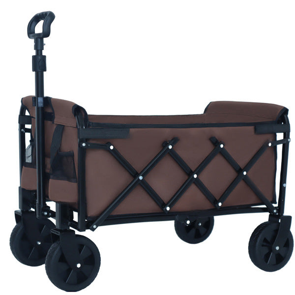 Collapsible Heavy Duty Utility Wagon Cart, All-Terrain Folding Rolling Cart with Side Pockets for Camping Grocery Beach Garden Outdoor Use