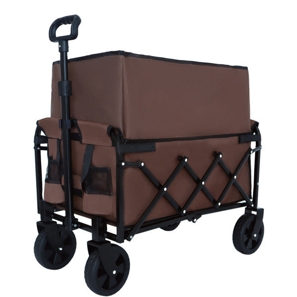 Collapsible Heavy Duty Utility Wagon Cart, All-Terrain Folding Rolling Cart with Side Pockets for Camping Grocery Beach Garden Outdoor Use