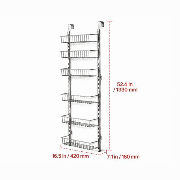 6-Tier Over The Door Organizer Rack, Adjustable Height Hanging Mesh Basket Storage for Kitchen Pantry Bathroom Closet