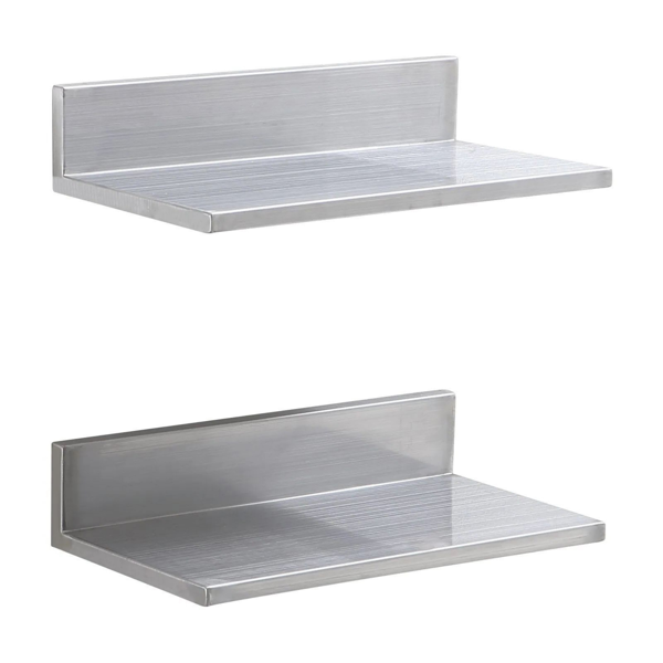 2 Pack 16" Brushed Stainless Steel Floating Wall Shelves, Heavy Duty Metal Shelf with Back Lip for Kitchen Spice Bathroom Storage