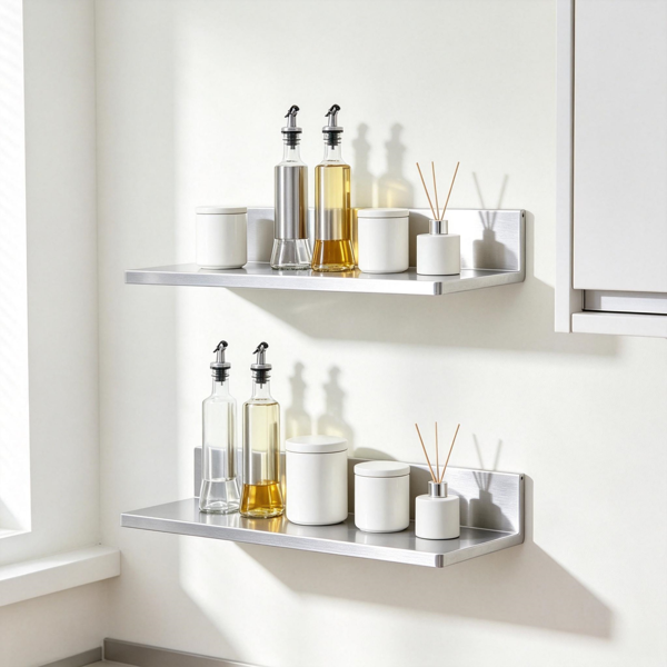 2 Pack 16" Brushed Stainless Steel Floating Wall Shelves, Heavy Duty Metal Shelf with Back Lip for Kitchen Spice Bathroom Storage