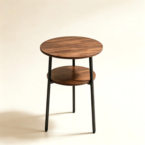 2-Tier Round Side Table, Rustic Wood Grain End Table with Sturdy Metal Frame, Small Accent Coffee Table for Living Room Bedroom Small Spaces