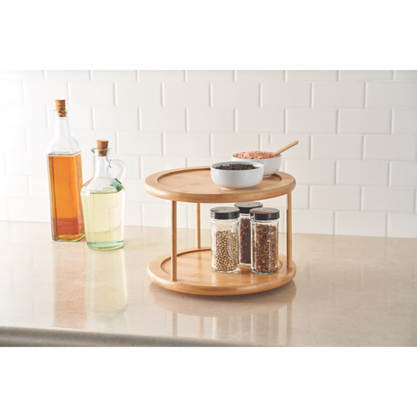 2-Tier Bamboo Lazy Susan Turntable, 10 Inch 360° Rotating Spice Rack for Kitchen Cabinet Pantry Countertop Storage Organization