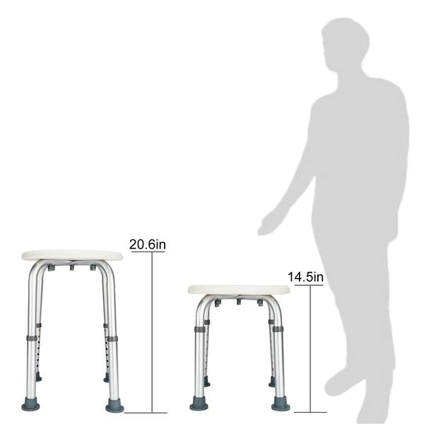 Adjustable Round Shower Stool, 7 Height Aluminum Bath Seat with Non-Slip Surface, Heavy Duty Shower Chair for Elderly Disabled Bathroom Safety