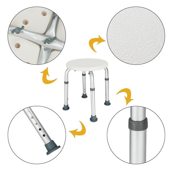 Adjustable Round Shower Stool, 7 Height Aluminum Bath Seat with Non-Slip Surface, Heavy Duty Shower Chair for Elderly Disabled Bathroom Safety