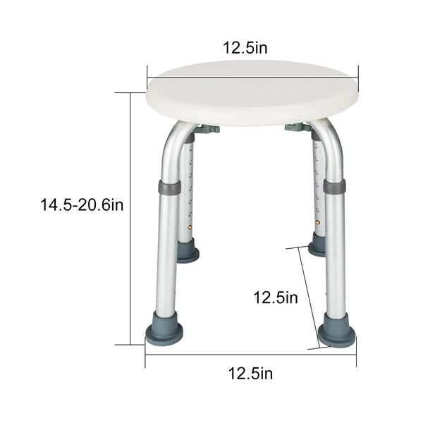 Adjustable Round Shower Stool, 7 Height Aluminum Bath Seat with Non-Slip Surface, Heavy Duty Shower Chair for Elderly Disabled Bathroom Safety
