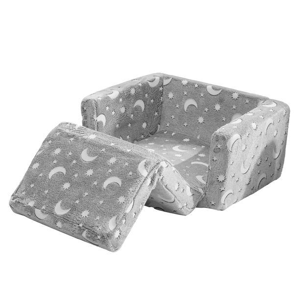 2-in-1 Glow in The Dark Kids Sofa Chair, Soft Plush Foldable Toddler Couch Lounger with Moon Star Pattern for Bedroom Playroom