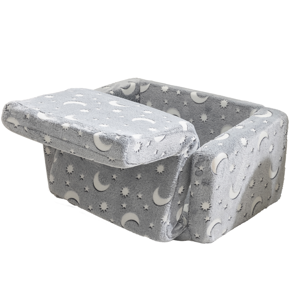 2-in-1 Glow in The Dark Kids Sofa Chair, Soft Plush Foldable Toddler Couch Lounger with Moon Star Pattern for Bedroom Playroom