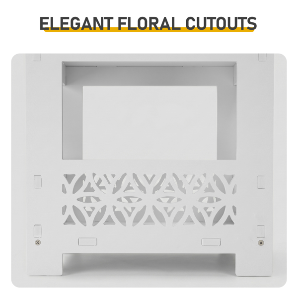White Outdoor Side Table with Floral Cutout Storage, Waterproof End Table for Patio Porch Balcony Poolside Indoor Outdoor Use