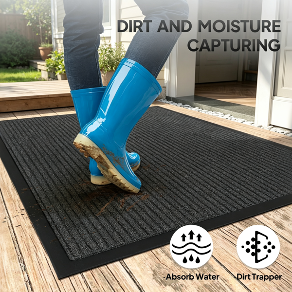 Heavy Duty Non-Slip Door Mat, Low Profile Dirt Trapper Absorbent Entrance Rug with Rubber Back, Indoor Outdoor Floor Mat for Entryway Garage Office