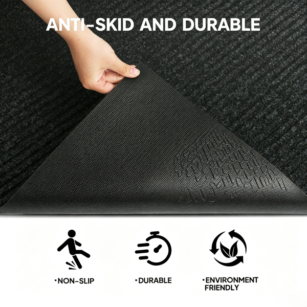 Heavy Duty Non-Slip Door Mat, Low Profile Dirt Trapper Absorbent Entrance Rug with Rubber Back, Indoor Outdoor Floor Mat for Entryway Garage Office