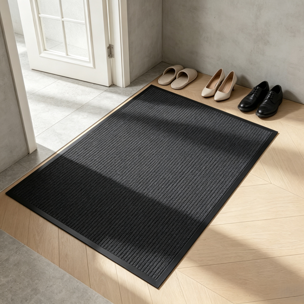 Heavy Duty Non-Slip Door Mat, Low Profile Dirt Trapper Absorbent Entrance Rug with Rubber Back, Indoor Outdoor Floor Mat for Entryway Garage Office