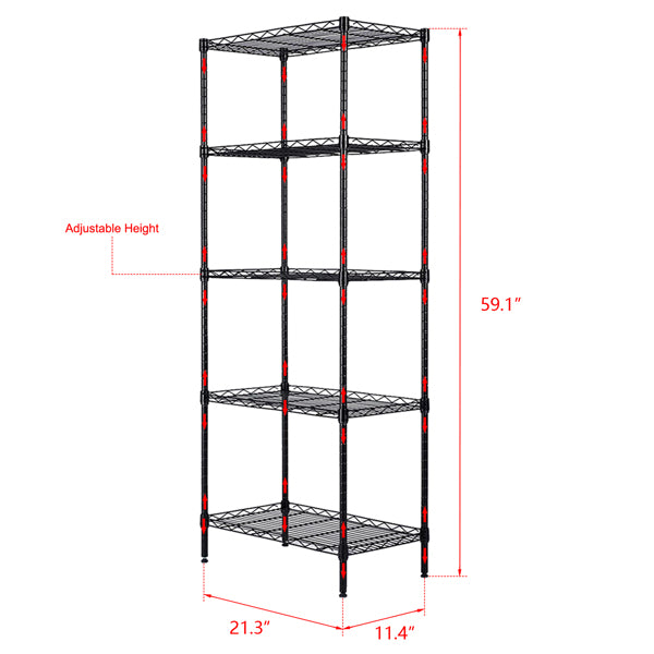Expandable 5-Tier Wire Shelving Unit, Adjustable Height Heavy Duty Metal Storage Rack, Steel Shelf for Kitchen Pantry Closet Garage Organization