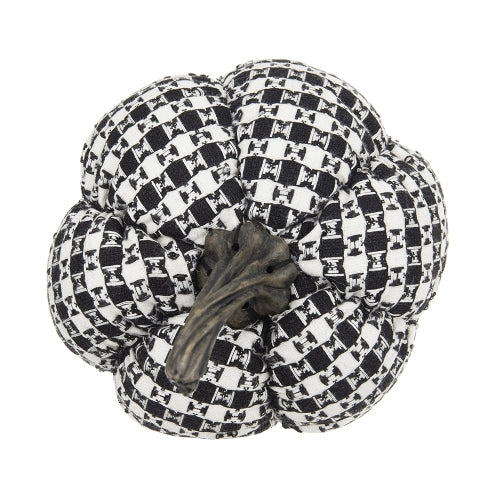 Set of 2 Black White Houndstooth Fabric Pumpkins, Stuffed Plush Pumpkin Decor for Halloween Fall Tabletop Mantel Shelf Home Decoration