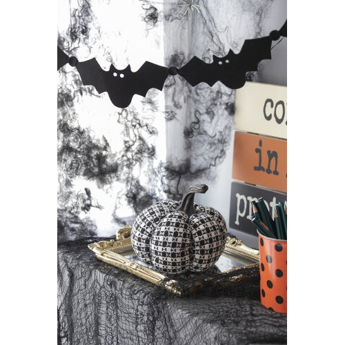 Set of 2 Black White Houndstooth Fabric Pumpkins, Stuffed Plush Pumpkin Decor for Halloween Fall Tabletop Mantel Shelf Home Decoration