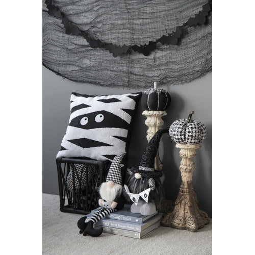 Set of 2 Black White Houndstooth Fabric Pumpkins, Stuffed Plush Pumpkin Decor for Halloween Fall Tabletop Mantel Shelf Home Decoration