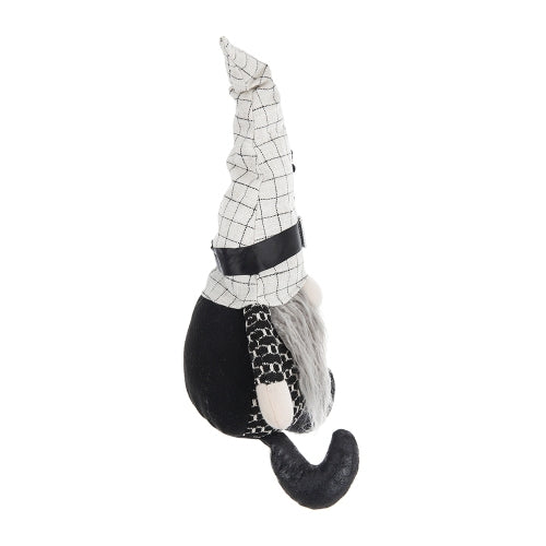 Halloween Sitting Plush Gnome Decor, Black White Plaid Hat with Spider Accent Long Fluffy Beard Stuffed Gnome for Table Mantel Halloween Home Decoration