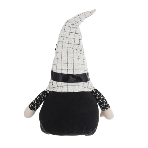 Halloween Sitting Plush Gnome Decor, Black White Plaid Hat with Spider Accent Long Fluffy Beard Stuffed Gnome for Table Mantel Halloween Home Decoration