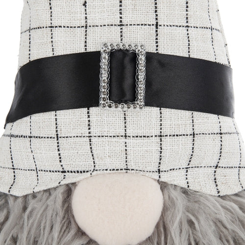 Halloween Sitting Plush Gnome Decor, Black White Plaid Hat with Spider Accent Long Fluffy Beard Stuffed Gnome for Table Mantel Halloween Home Decoration