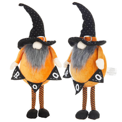 2 Pack Halloween Standing Plush Gnome, Orange Black Polka Dot Witch Hat BOO Banner Chevron Legs Stuffed Gnome for Mantel Table Holiday Home Decor