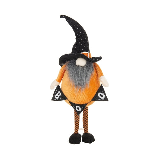 2 Pack Halloween Standing Plush Gnome, Orange Black Polka Dot Witch Hat BOO Banner Chevron Legs Stuffed Gnome for Mantel Table Holiday Home Decor