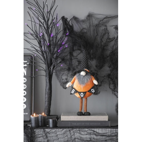 2 Pack Halloween Standing Plush Gnome, Orange Black Polka Dot Witch Hat BOO Banner Chevron Legs Stuffed Gnome for Mantel Table Holiday Home Decor
