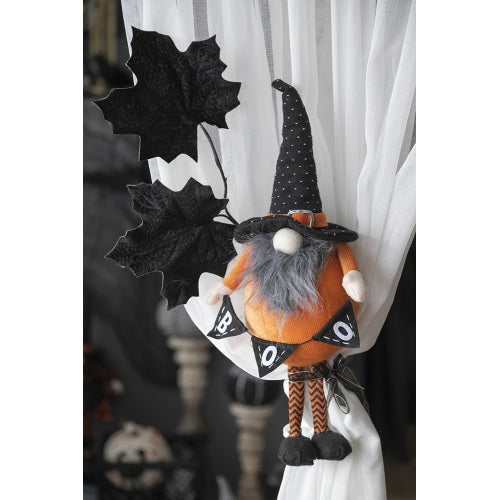 2 Pack Halloween Standing Plush Gnome, Orange Black Polka Dot Witch Hat BOO Banner Chevron Legs Stuffed Gnome for Mantel Table Holiday Home Decor