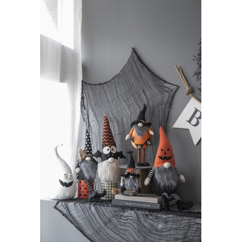2 Pack Halloween Standing Plush Gnome, Orange Black Polka Dot Witch Hat BOO Banner Chevron Legs Stuffed Gnome for Mantel Table Holiday Home Decor