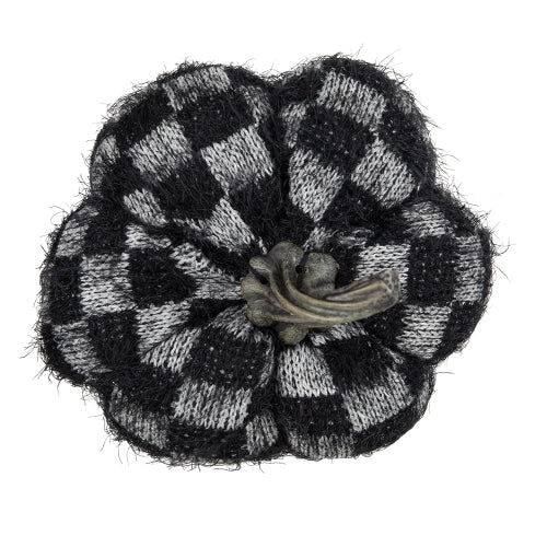 2 Pack Black White Checkered Fuzzy Pumpkin Decor, Plush Stuffed Fabric Pumpkins with Resin Stem for Halloween Fall Table Mantel Home Decoration