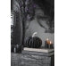 2 Pack Black Velvet Silver Stripe Stuffed Pumpkin Decor, Plush Fabric Pumpkins with Silver Resin Stem for Halloween Fall Table Mantel Home Decoration