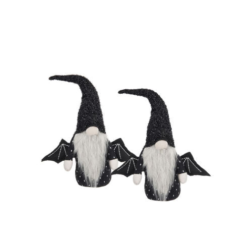 2 Pack Halloween Bat Wing Plush Gnome Decor, Black Glitter Tall Hat Fluffy Beard Stuffed Gnome for Mantel Table Holiday Home Decoration