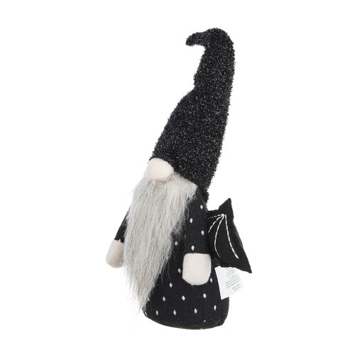 2 Pack Halloween Bat Wing Plush Gnome Decor, Black Glitter Tall Hat Fluffy Beard Stuffed Gnome for Mantel Table Holiday Home Decoration