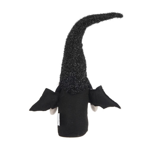 2 Pack Halloween Bat Wing Plush Gnome Decor, Black Glitter Tall Hat Fluffy Beard Stuffed Gnome for Mantel Table Holiday Home Decoration