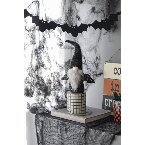 2 Pack Halloween Bat Wing Plush Gnome Decor, Black Glitter Tall Hat Fluffy Beard Stuffed Gnome for Mantel Table Holiday Home Decoration