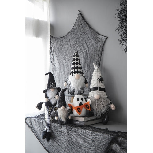 2 Pack Halloween Bat Wing Plush Gnome Decor, Black Glitter Tall Hat Fluffy Beard Stuffed Gnome for Mantel Table Holiday Home Decoration