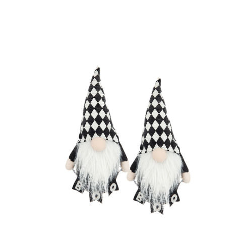 2 Pack Halloween Diamond Checkered Hat Plush Gnome, Black White Stuffed Gnome with BOO Accent Fluffy Beard for Mantel Table Holiday Home Decor