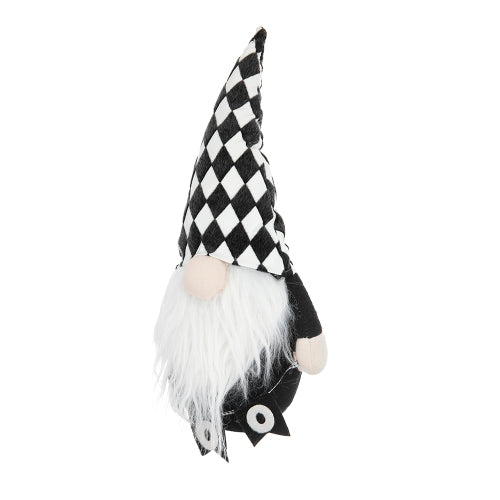 2 Pack Halloween Diamond Checkered Hat Plush Gnome, Black White Stuffed Gnome with BOO Accent Fluffy Beard for Mantel Table Holiday Home Decor