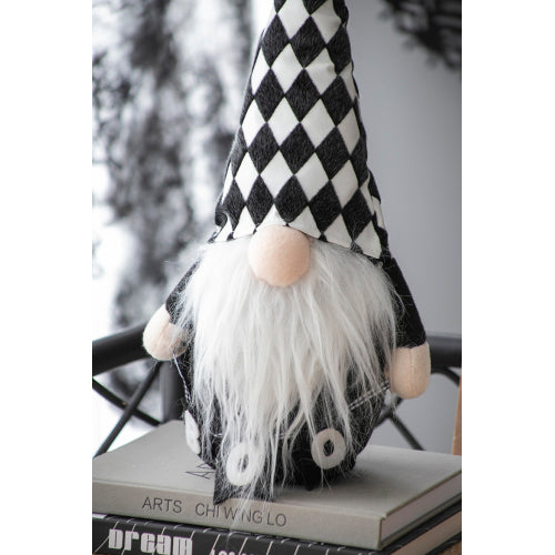 2 Pack Halloween Diamond Checkered Hat Plush Gnome, Black White Stuffed Gnome with BOO Accent Fluffy Beard for Mantel Table Holiday Home Decor