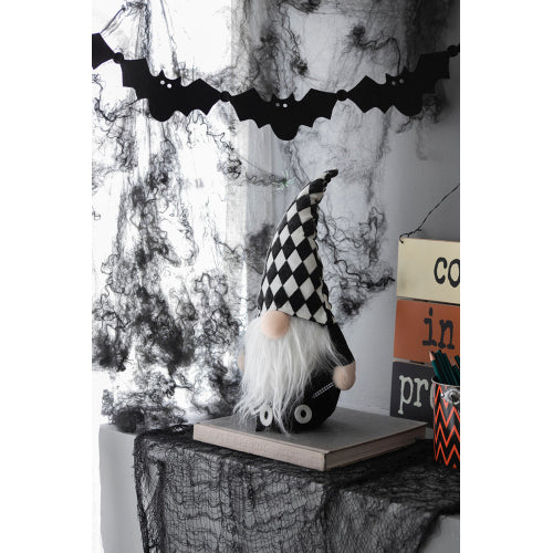 2 Pack Halloween Diamond Checkered Hat Plush Gnome, Black White Stuffed Gnome with BOO Accent Fluffy Beard for Mantel Table Holiday Home Decor