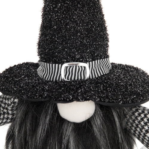 2 Pack Halloween Standing Plush Gnome Decor, Black Glitter Witch Hat with BOO Banner Houndstooth Sleeves for Mantel Table Holiday Home Decoration